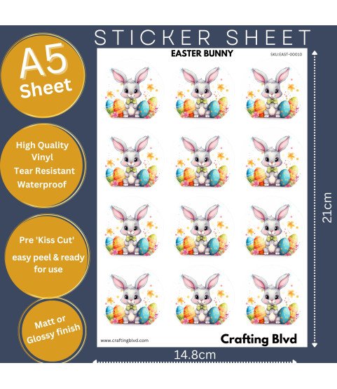 Cute Easter Bunny & Colourful Eggs Drinks Stickers