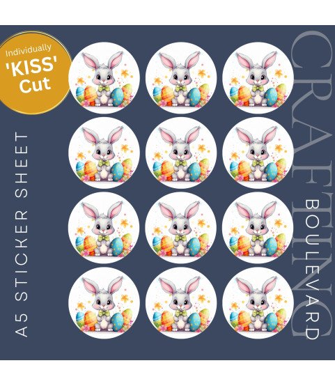 Cute Easter Bunny & Colourful Eggs Drinks Stickers