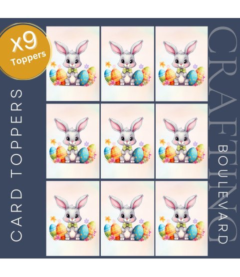 Cute Easter Bunny & Colourful Eggs Stickers, Die Cut or Card Toppers