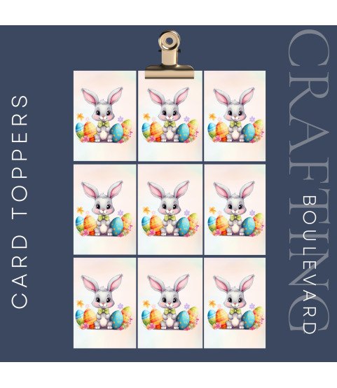 Cute Easter Bunny & Colourful Eggs Stickers, Die Cut or Card Toppers