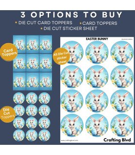 Sweet Easter Bunny & Blue Eggs Stickers, Die Cut or Card Toppers