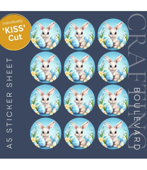 Sweet Easter Bunny & Blue Eggs Stickers