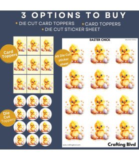 Cute Easter Chick & Pastel Eggs Stickers, Die Cut or Card Toppers