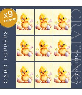 Cute Easter Chick & Pastel Eggs Card Toppers