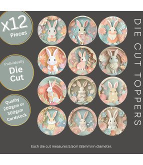 Pastel Floral Easter Bunnies Stickers, Die Cut or Card Toppers