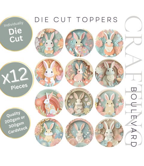 Pastel Floral Easter Bunnies Stickers, Die Cut or Card Toppers