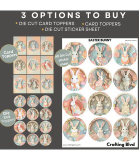 Pastel Floral Easter Bunnies Stickers, Die Cut or Card Toppers