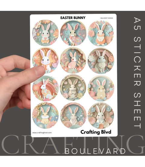Pastel Floral Easter Bunnies Stickers, Die Cut or Card Toppers