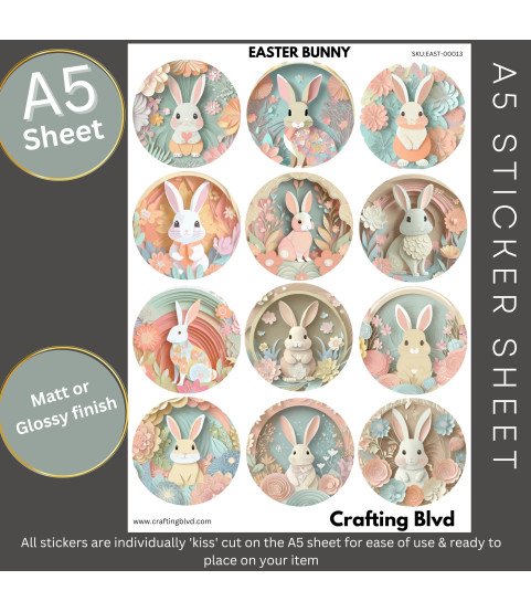 Pastel Floral Easter Bunnies Stickers, Die Cut or Card Toppers