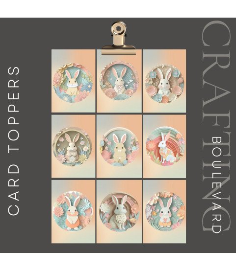 Pastel Floral Easter Bunnies Stickers, Die Cut or Card Toppers