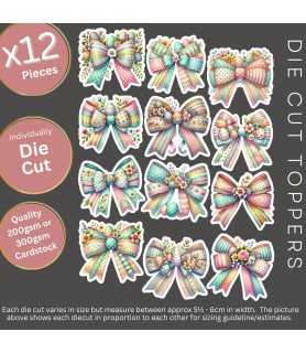 Pastel Easter Egg & Floral Bows Stickers, Die Cut or Card Toppers