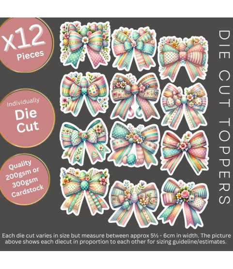 Pastel Easter Egg & Floral Bows Die Cut Toppers