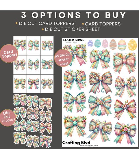 Pastel Easter Egg & Floral Bows Stickers, Die Cut or Card Toppers