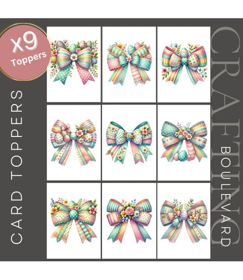 Pastel Easter Egg & Floral Bows Stickers, Die Cut or Card Toppers