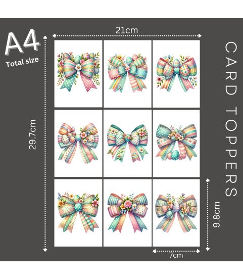 Pastel Easter Egg & Floral Bows Stickers, Die Cut or Card Toppers