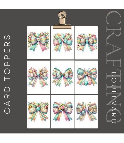 Pastel Easter Egg & Floral Bows Stickers, Die Cut or Card Toppers
