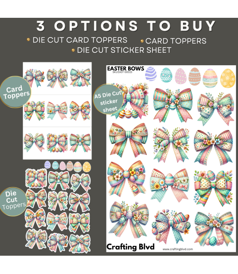 Colourful Easter Egg & Spring Bows Stickers, Die Cut or Card Toppers