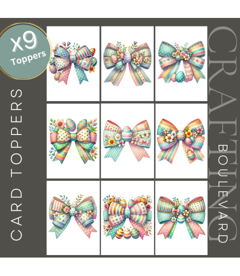 Colourful Easter Egg & Spring Bows Stickers, Die Cut or Card Toppers