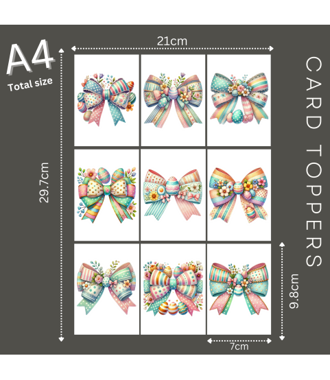 Colourful Easter Egg & Spring Bows Stickers, Die Cut or Card Toppers