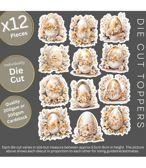 Elegant Golden Floral Easter Eggs Stickers, Die Cut or Card Toppers