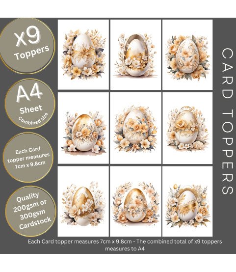 Elegant Golden Floral Easter Eggs Stickers, Die Cut or Card Toppers