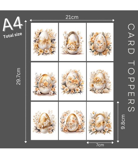 Elegant Golden Floral Easter Eggs Stickers, Die Cut or Card Toppers