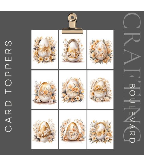 Elegant Golden Floral Easter Eggs Stickers, Die Cut or Card Toppers