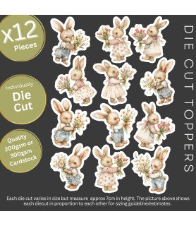 Vintage Floral Easter Bunnies Stickers, Die Cut or Card Toppers