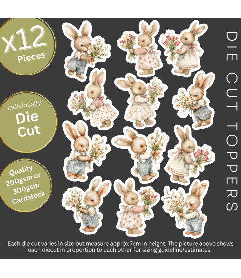 Vintage Floral Easter Bunnies Die Cut Toppers