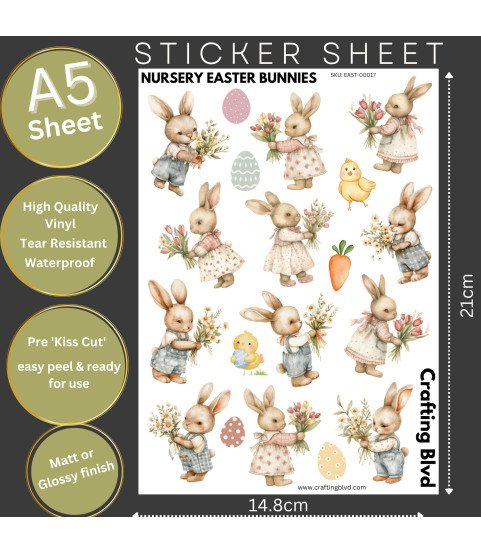 Vintage Floral Easter Bunnies Stickers Vintage Floral Easter Bunnies Stickers