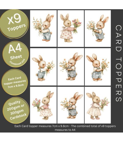 Vintage Floral Easter Bunnies Stickers, Die Cut or Card Toppers