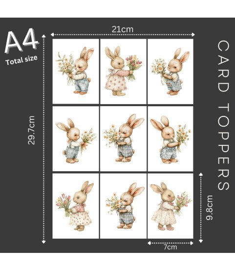 Vintage Floral Easter Bunnies Stickers, Die Cut or Card Toppers