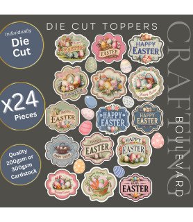 Vintage Happy Easter Labels Stickers, Die Cut or Card Toppers
