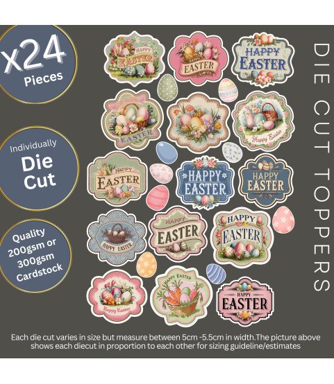 Vintage Happy Easter Labels Die Cut Toppers