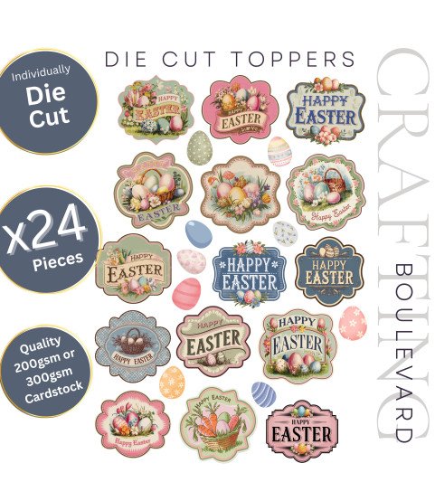 Vintage Happy Easter Labels Die Cut Toppers