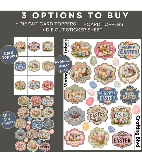 Vintage Happy Easter Labels Stickers, Die Cut or Card Toppers
