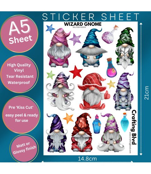 Wizard Gnome Stickers, Die Cut or Card Toppers