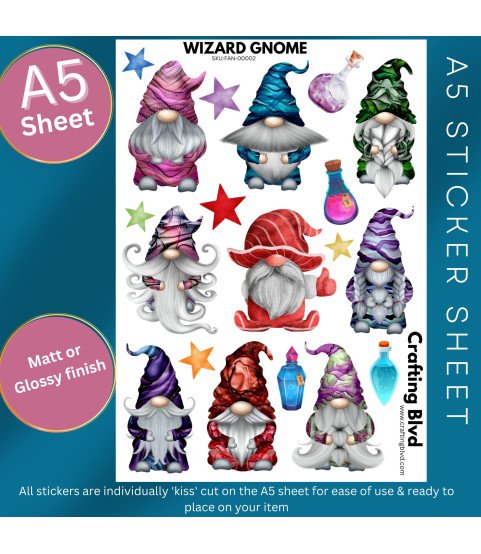 Wizard Gnome Stickers, Die Cut or Card Toppers