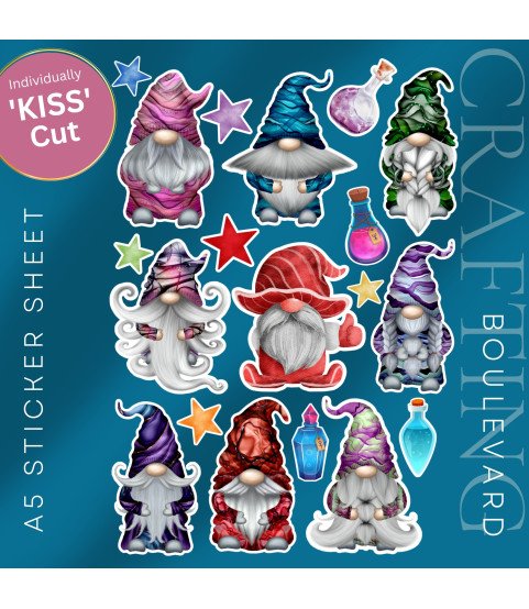 Wizard Gnome Stickers, Die Cut or Card Toppers