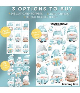 Winter Gnome Stickers, Die Cut or Card Toppers