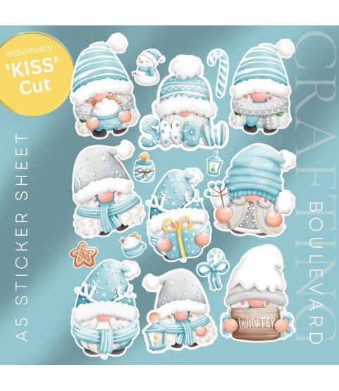 Winter Gnome Stickers, Die Cut or Card Toppers
