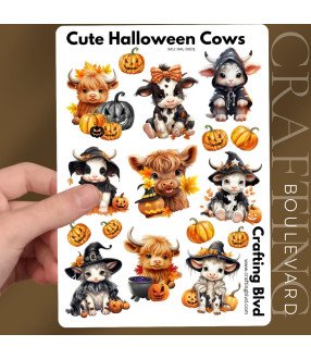 Cute Halloween Cows Stickers, Die Cut or Card Toppers