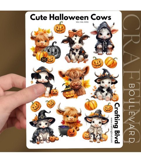 Cute Halloween Cows Stickers, Die Cut or Card Toppers