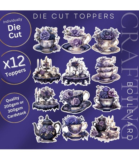 Gothic Halloween Tea Time Stickers, Die Cut or Card Toppers