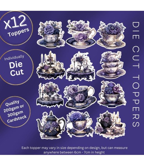 Gothic Halloween Tea Time Stickers, Die Cut or Card Toppers