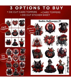 Gothic Halloween #1 Stickers, Die Cut or Card Toppers