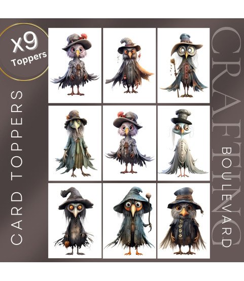 Bird Witch Stickers, Die Cut or Card Toppers