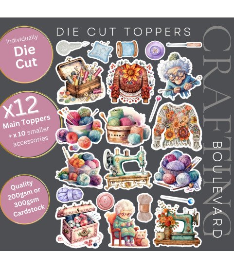 Sewing & Knitting Stickers, Die Cut or Card Toppers