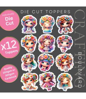 Cute Crochet Girls #1 Stickers, Die Cut or Card Toppers