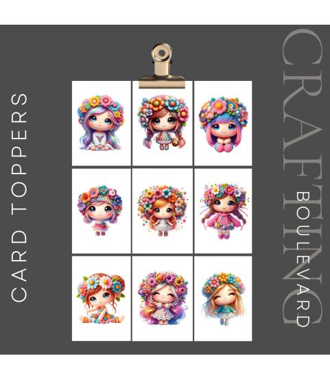 Cute Crochet Girls #1 Stickers, Die Cut or Card Toppers